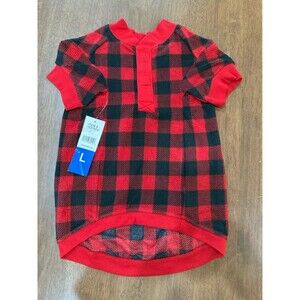 Eddie Bauer Red Black Buffalo Plaid Dog Sweater Large Fleece Pet Pullover NWT